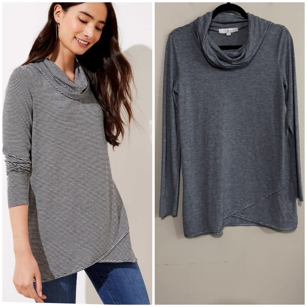 LOFT CowNeck Soft Striped Long Sleeve Top Lightweight Loose Fit Women's Size Sm